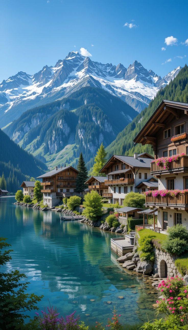 Luxury alpine village by the lake