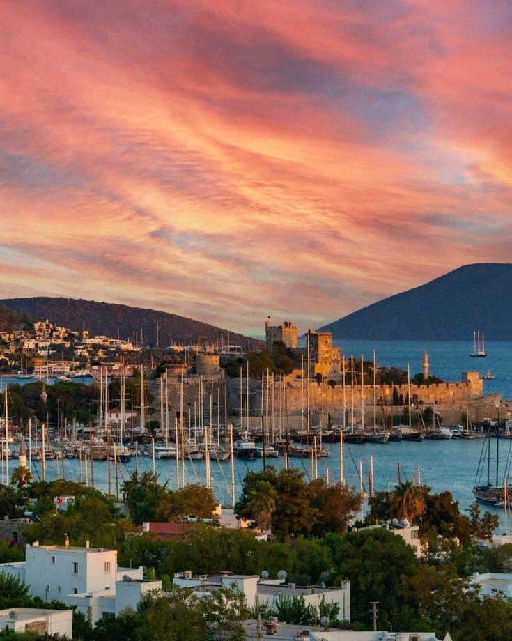 Bodrum marina and coastal villas, Turkey